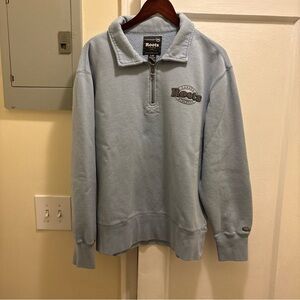 Men's vintage Roots Athletics Light Blue Half-Zip pullover Sweater size Large